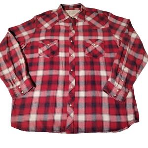 Ryan Michael Men XXL Red Plaid Flannel Western Pearl Snap Shirt - Imperfect